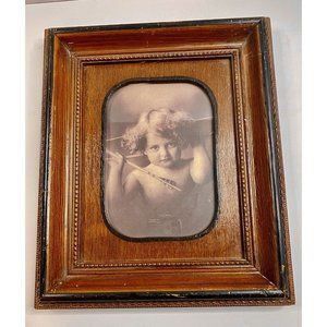 Victorian Style Sepia Tone Cupid Awake Print Vintage Walnut Black Accent Frame